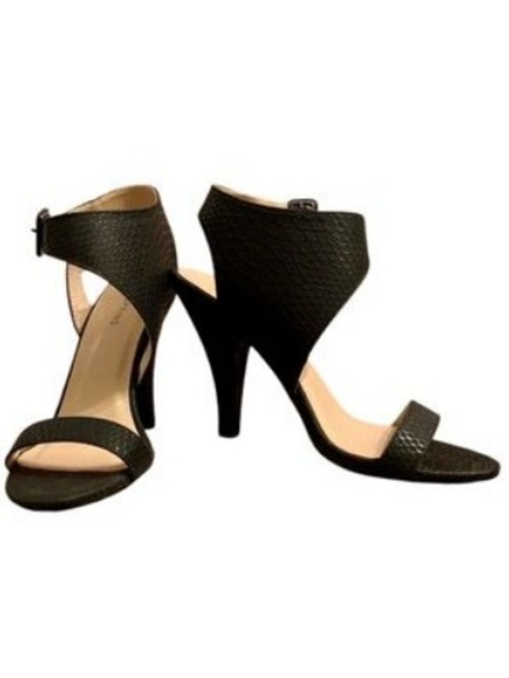 Call It Spring Women's Black Stiletto Snake Print Ankle Strap Sandals Size 8.5